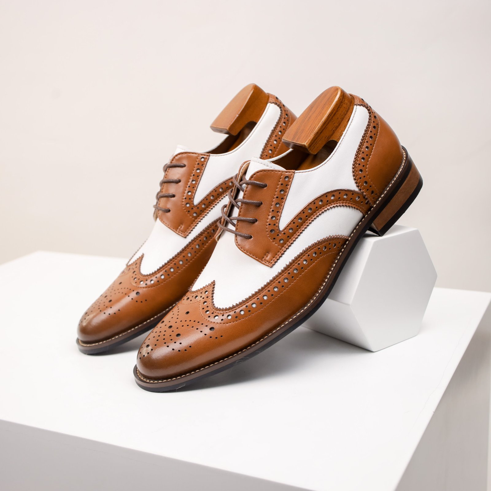 Classy Double Colour Carved Blok Leather Shoe - Image 4