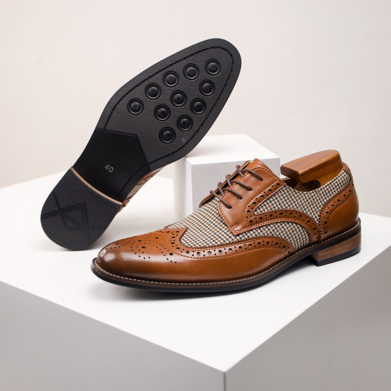 Classy Double Colour Carved Blok Leather Shoe - Image 13