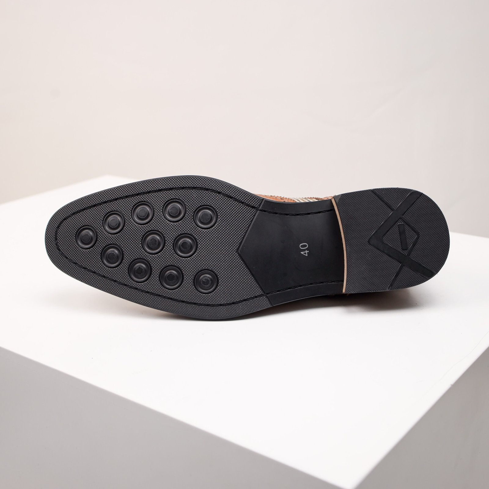 Classy Double Colour Carved Blok Leather Shoe - Image 17