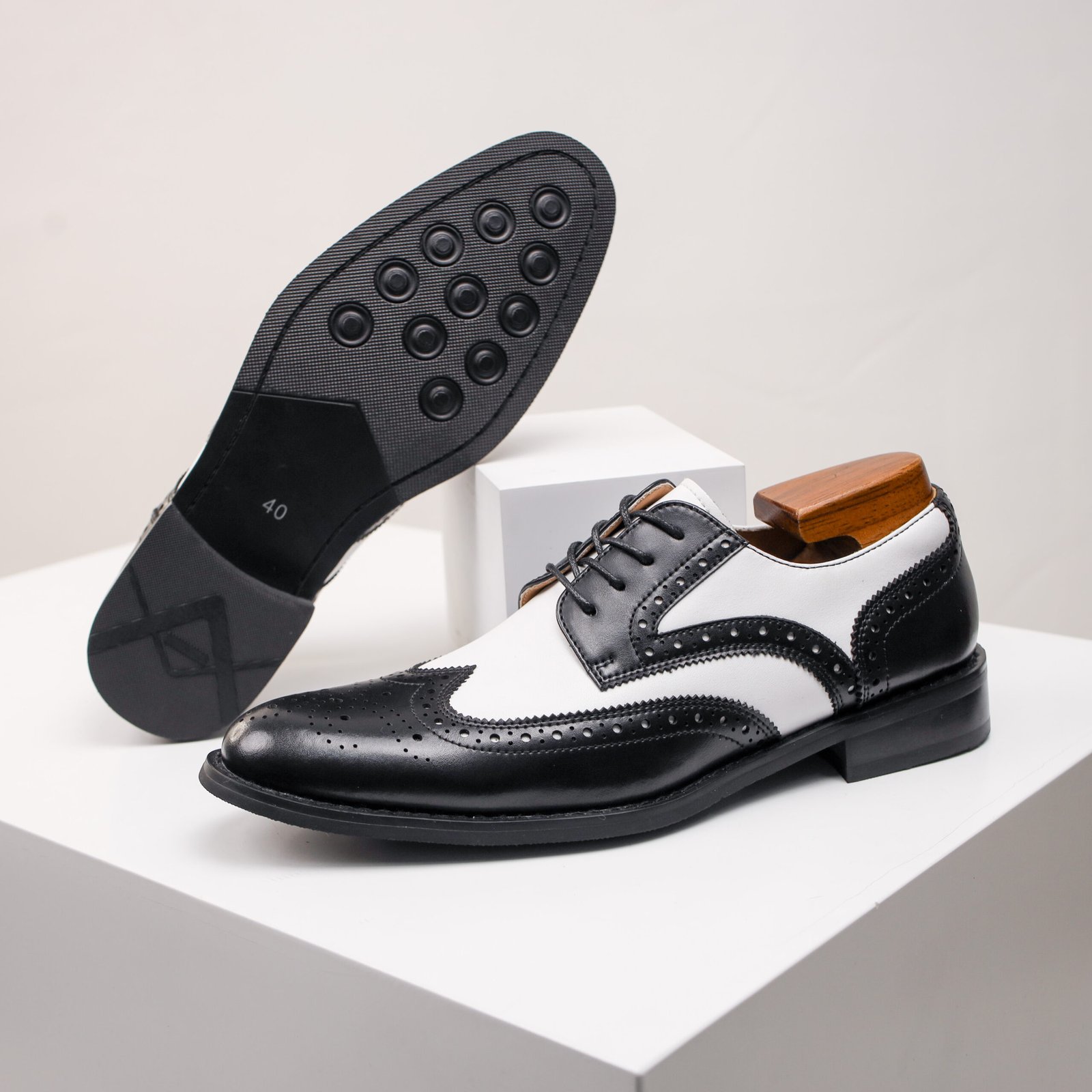 Classy Double Colour Carved Blok Leather Shoe - Image 22