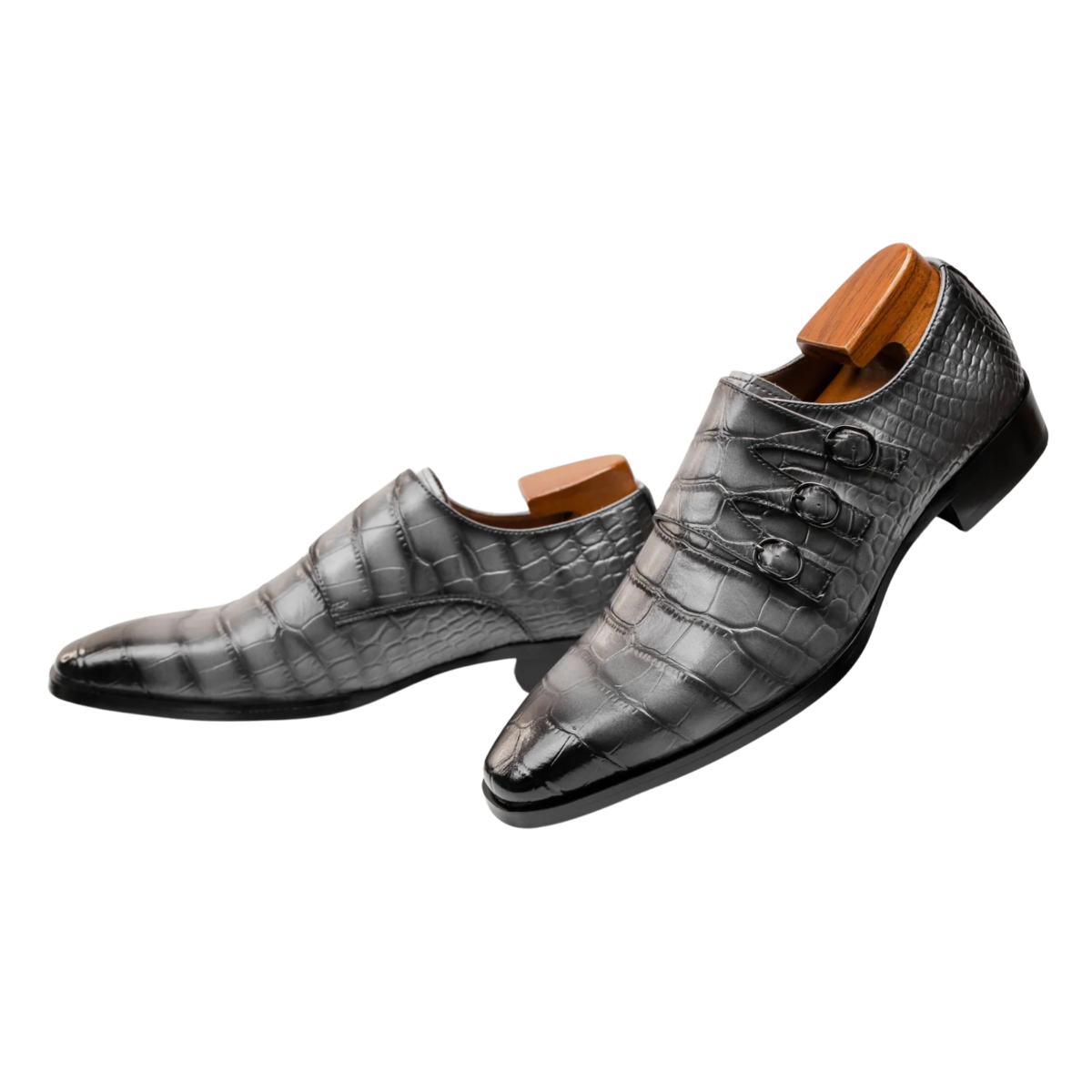 Croc Skin 3 Side Buckles Leather Shoe